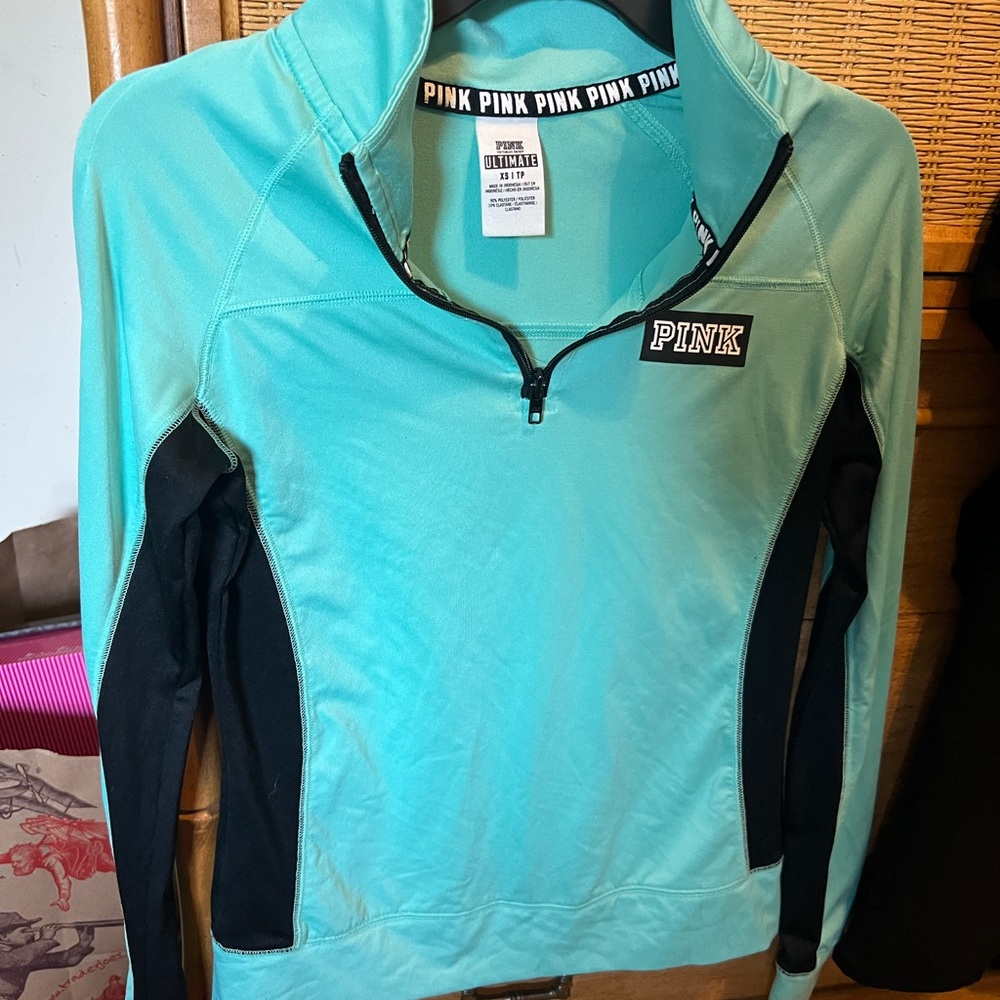 PINK Victoria's Secret Aqua and Black Sweatshirt